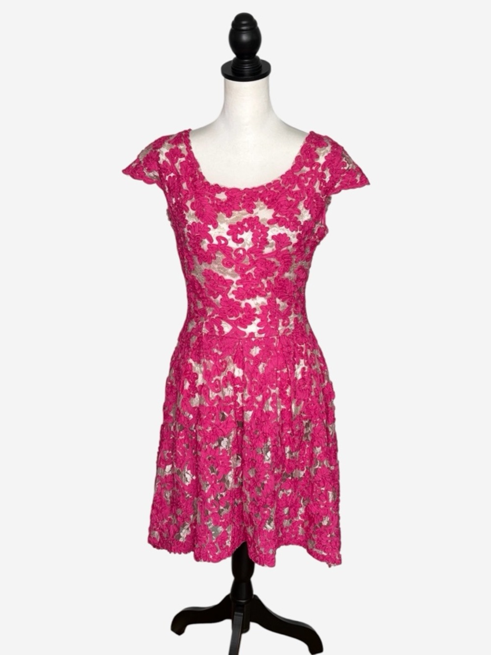 Anthropologie Yoana Baraschi Pink Floral Lace Fit & Flare Dress • Size 6 • READ - Picture 2 of 13